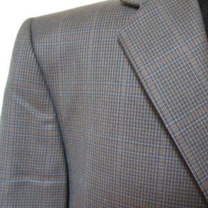 $1295: Hickey Freeman Brown and Blue Plaid 100% Worsted Wool Jacket